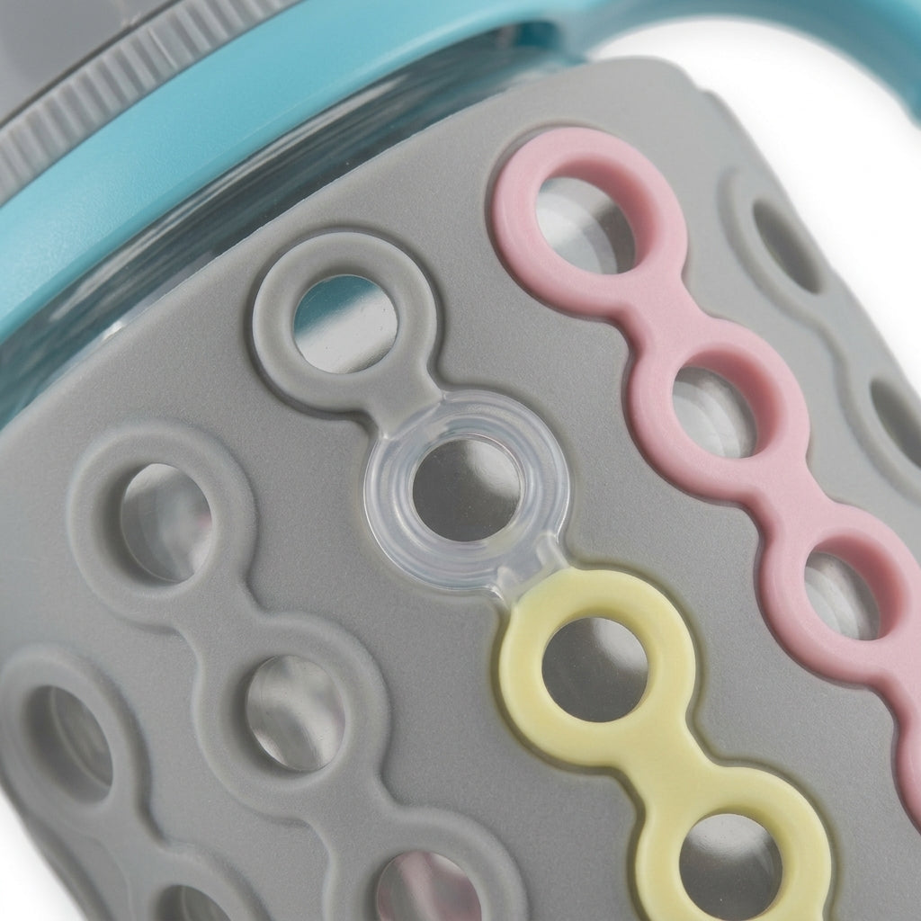 BABY GLASS FEEDER SILICONE COVERED GREY