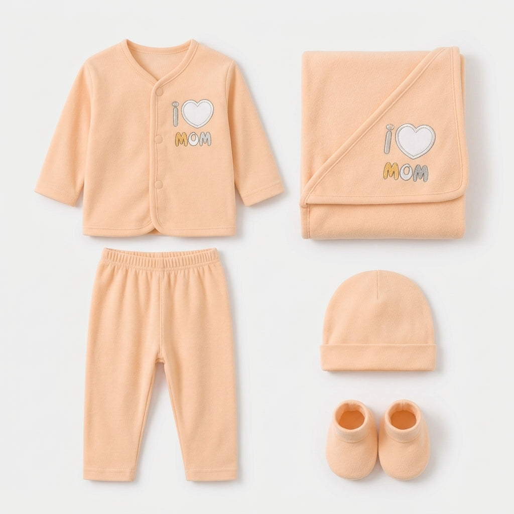 BABY STARTER SET 5 PIECES KOTRAI EMB I LOVE MUMMY PEACH