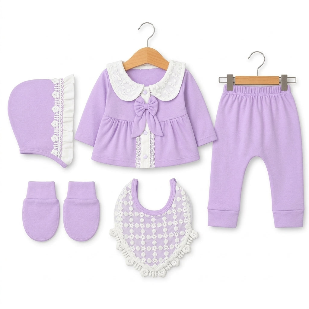 5 Piece Newborn Gift Set for Baby Girls Purple