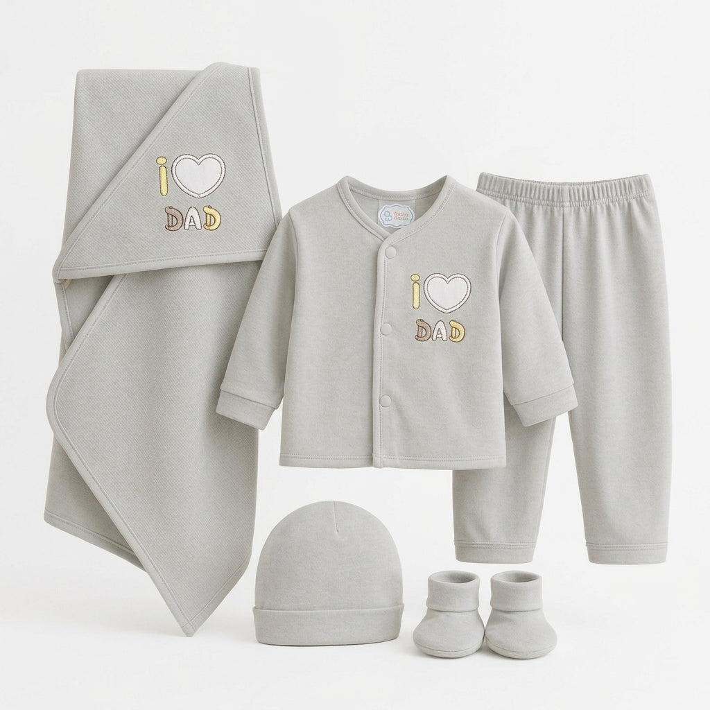 BABY STARTER SET 5 PIECES KOTRAI EMB I LOVE DADDY GREY