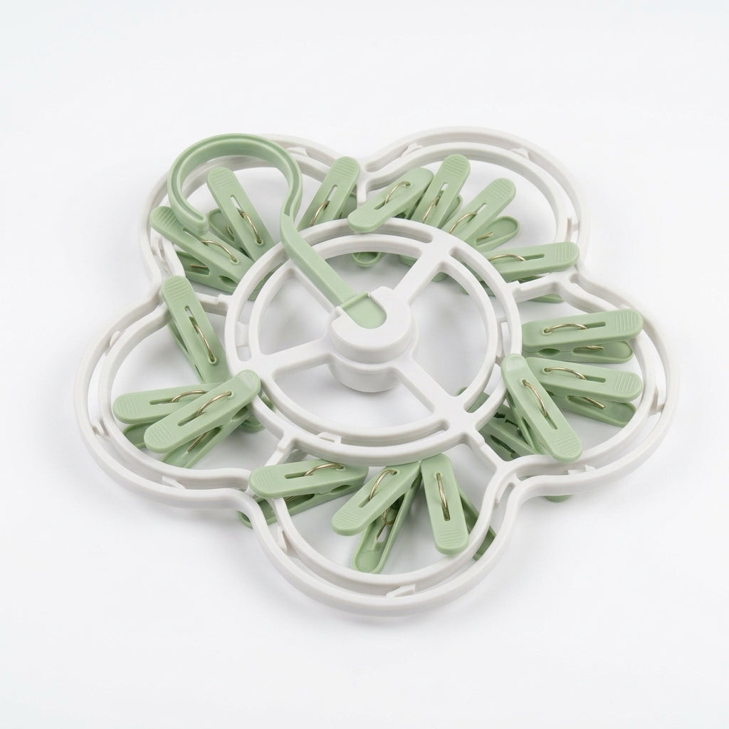 Premium Flower Shape Baby Laundry Hanger 18 Heavy Duty Clips Light Green