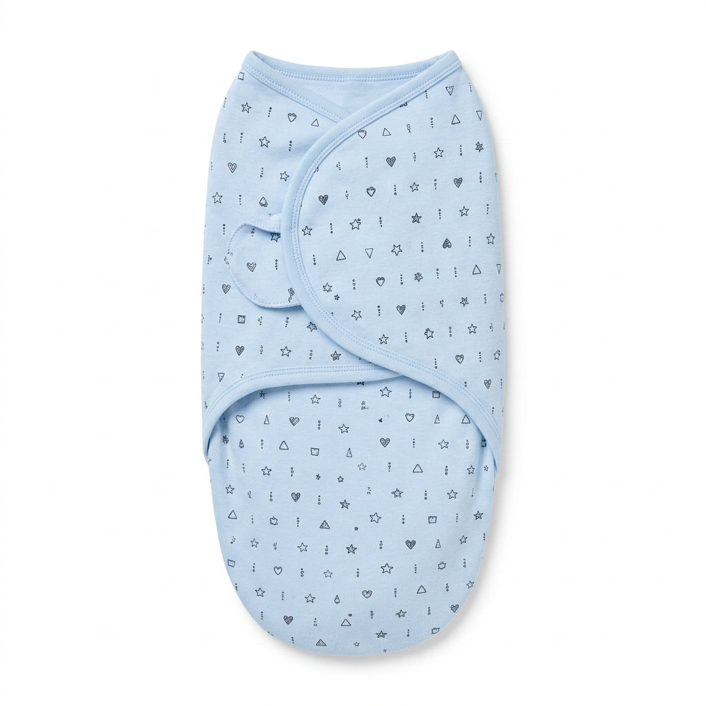 SOFT FABRIC BABY SWADDLE WRAP SKY BLUE MICKEY & HEART PRINT KIDZO