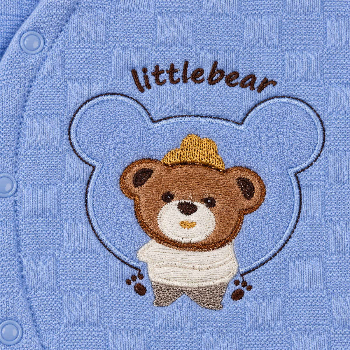 Sky Blue Textured Teddy Bear Embroidered Romper – Little bear embroidery on blue romper
