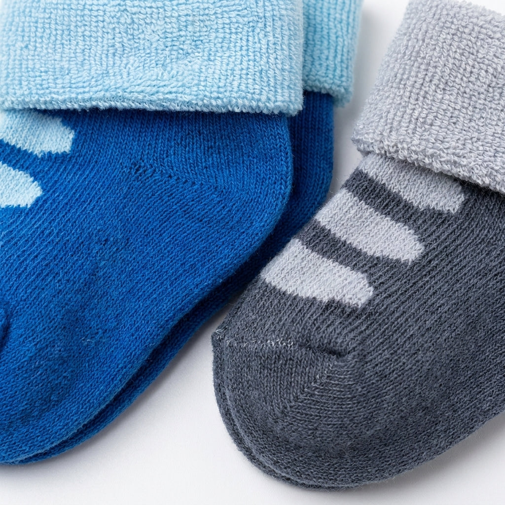 2 PACK BOY TERRY COTTON SOCKS OCEAN BLUE & DENIM BLUE (1-2YEARS)