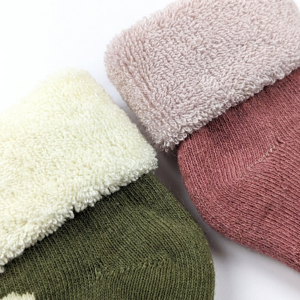 2 PACK TERRY COTTON SOCKS ROSE & OLIVE GREEN (1-2 YEARS)