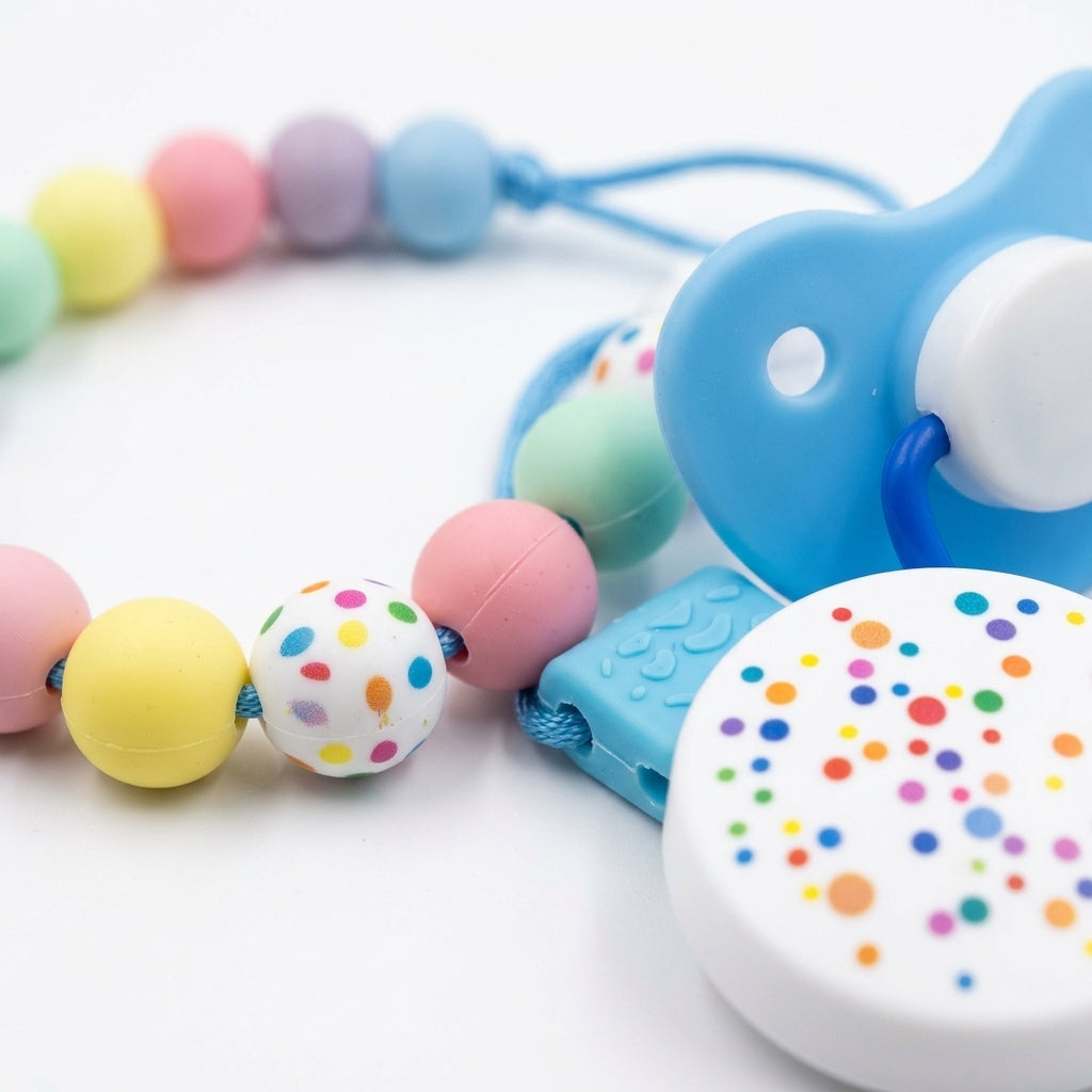 BABY PACIFER WITH CHAIN BLUE