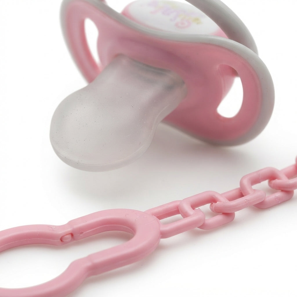 BABY PACIFIER SILICONE WITH CHAIN PINK