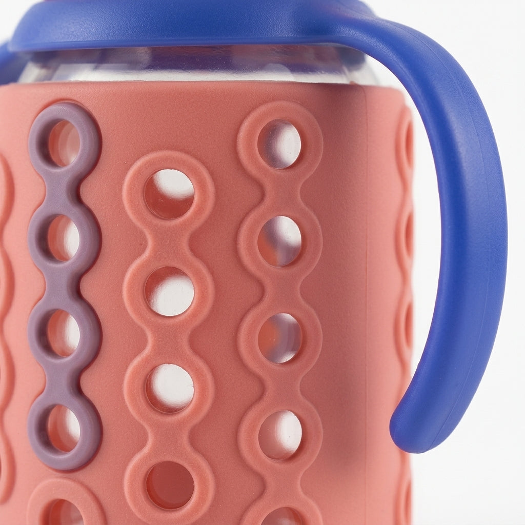 BABY GLASS FEEDER SILICONE COVERED SKIN