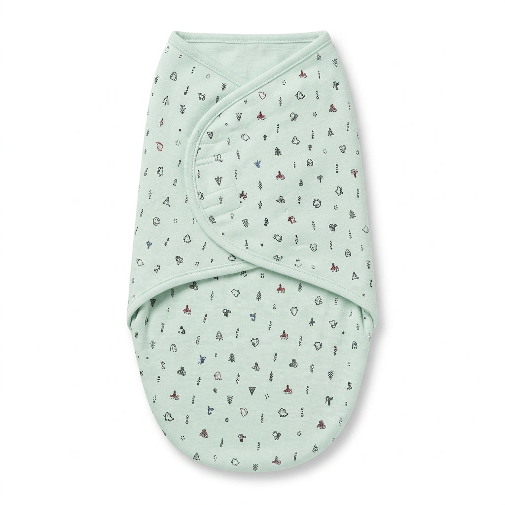 SOFT FABRIC BABY SWADDLE WRAP MINT GREEN MICKEY & HEART PRINT KIDZO