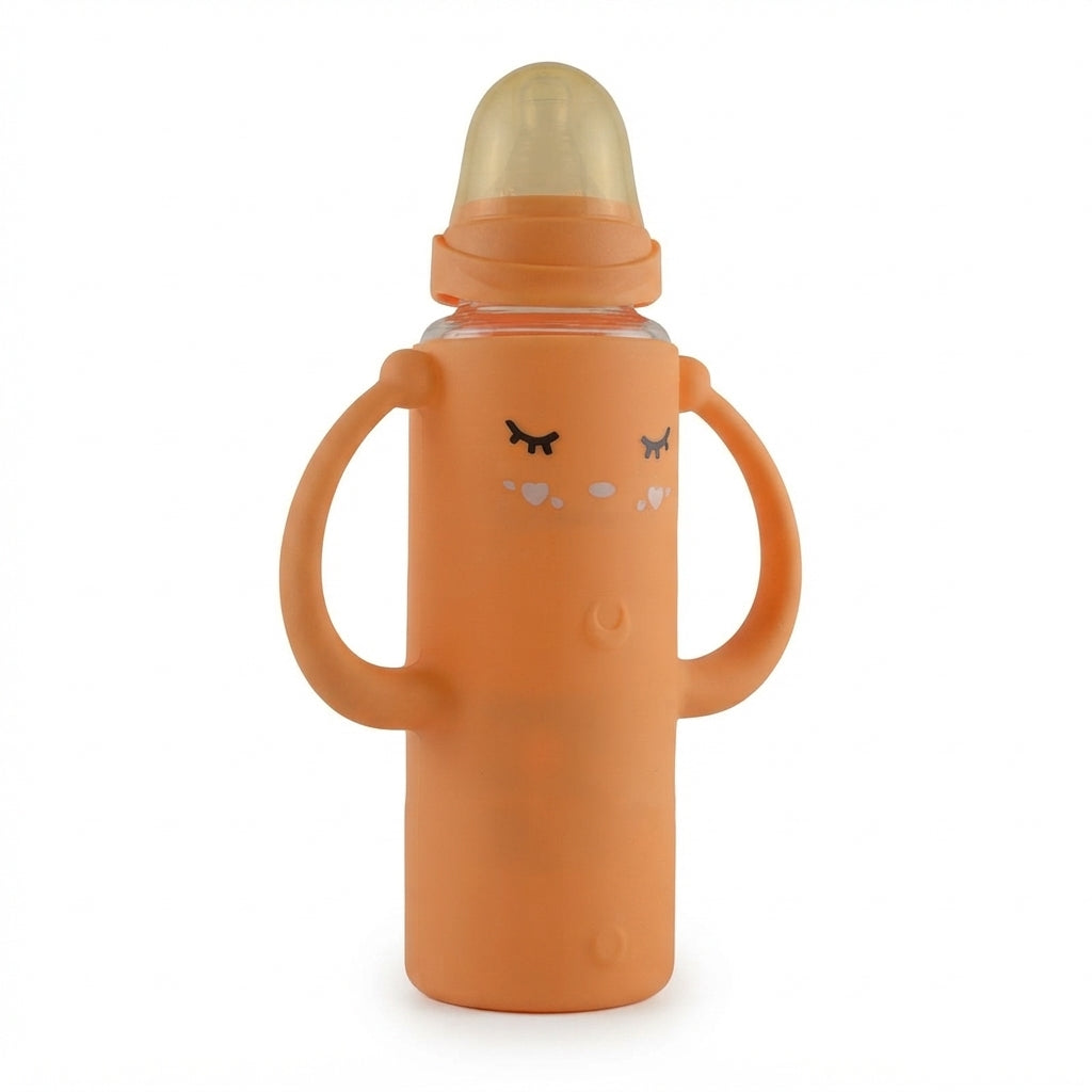 BABY GLASS FEEDER FULL COVER HANDLE ORANGE