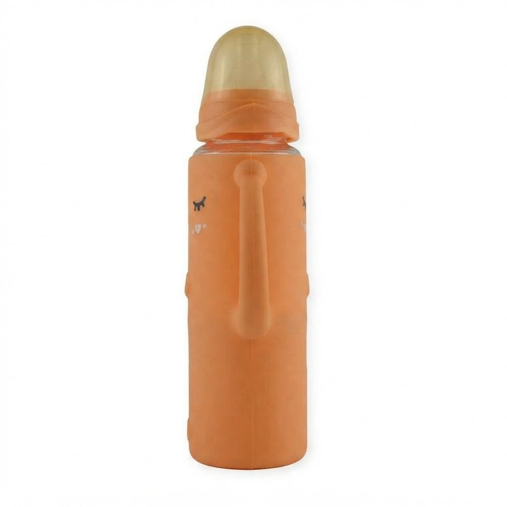 BABY GLASS FEEDER FULL COVER HANDLE ORANGE