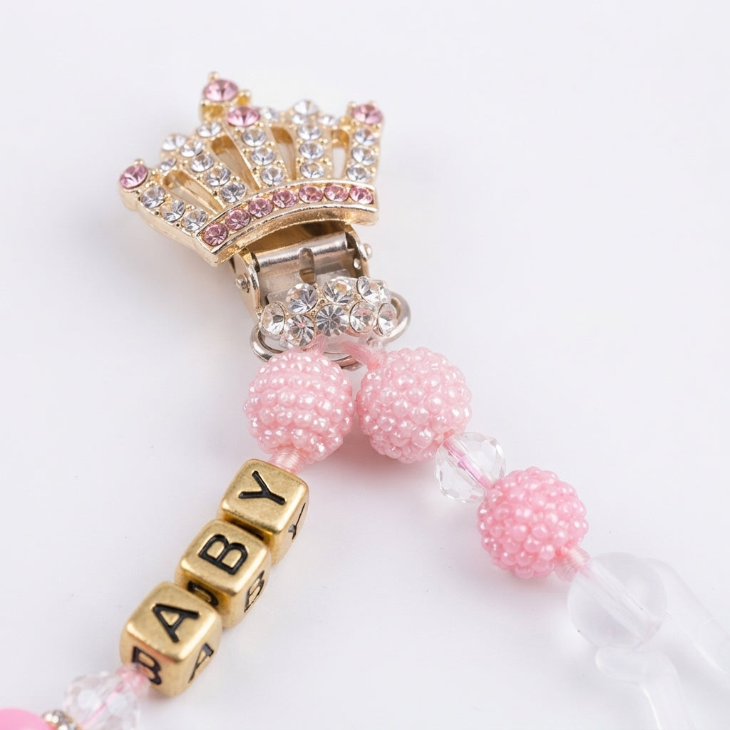 BABY FANCY PACIFIER CLIP PINK