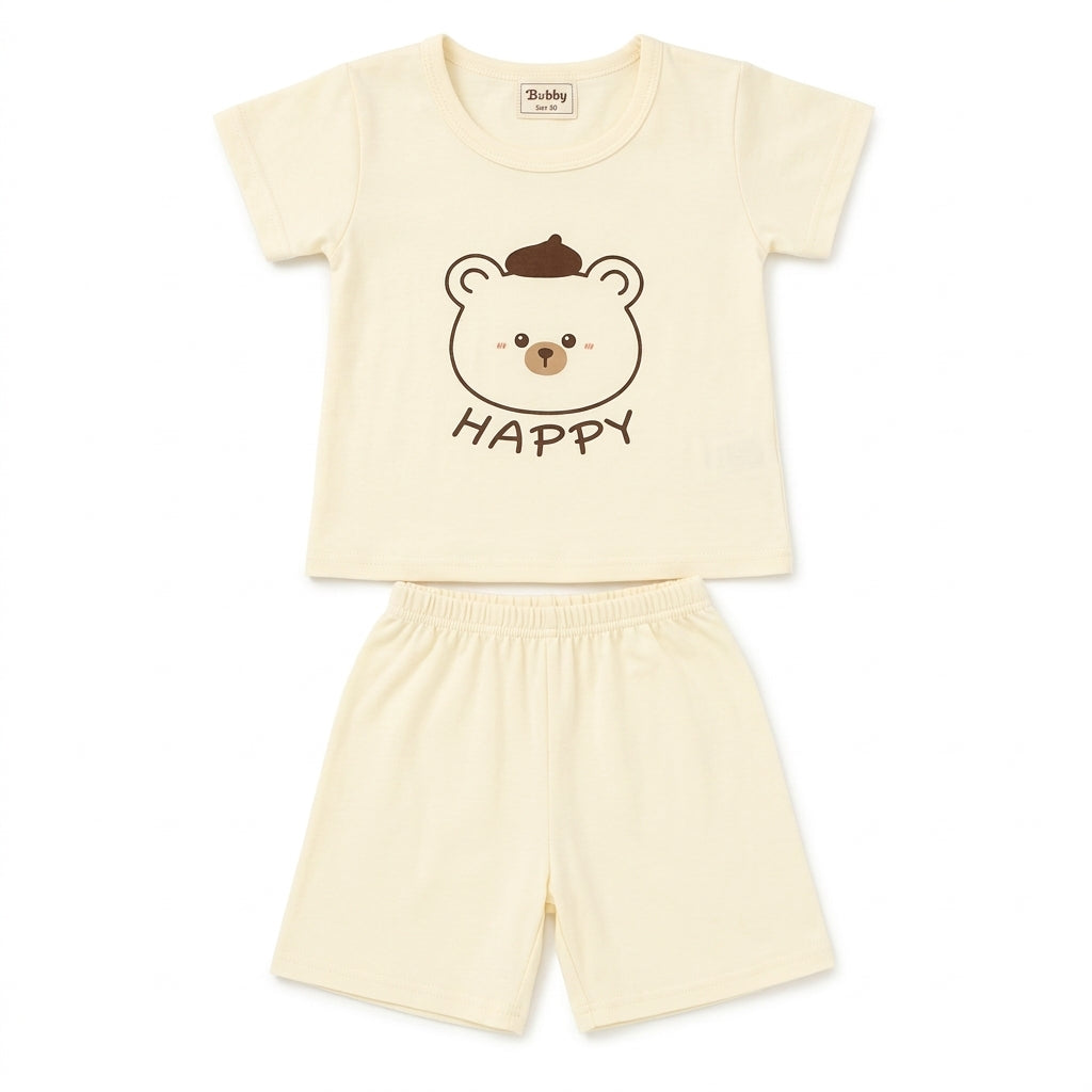 IMPORTED BABY HAPPY BEAR 100% COTTON SUMMER T-SHIRT & SHORTS SUIT
