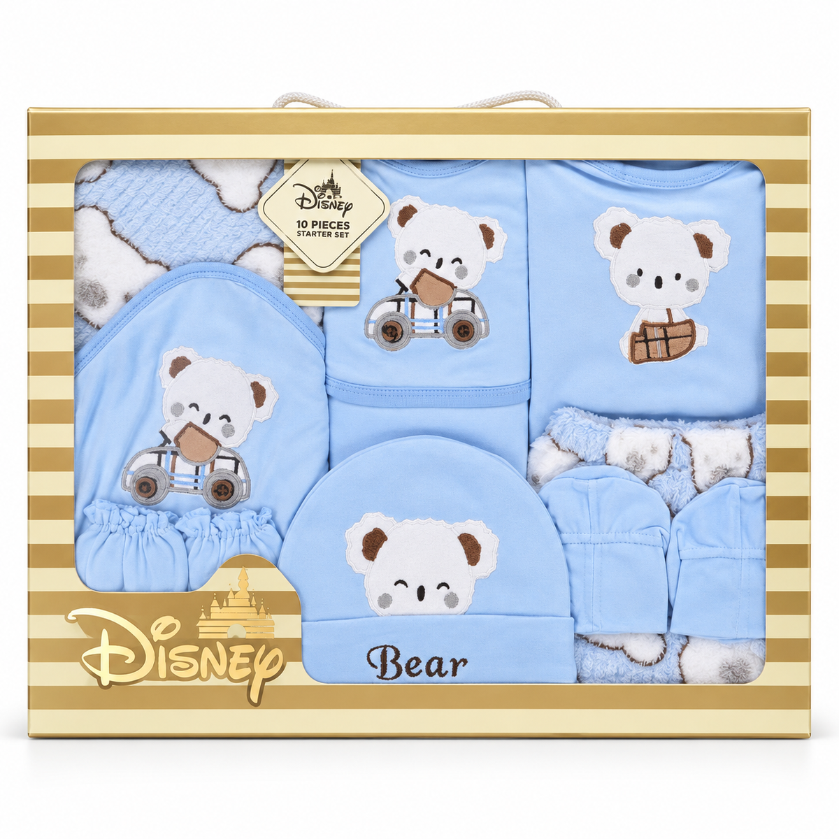 NEWBORN BABY 10 PCS TEDDY BEAR EMB PREMIUM GIFT BOX SET – BLUE