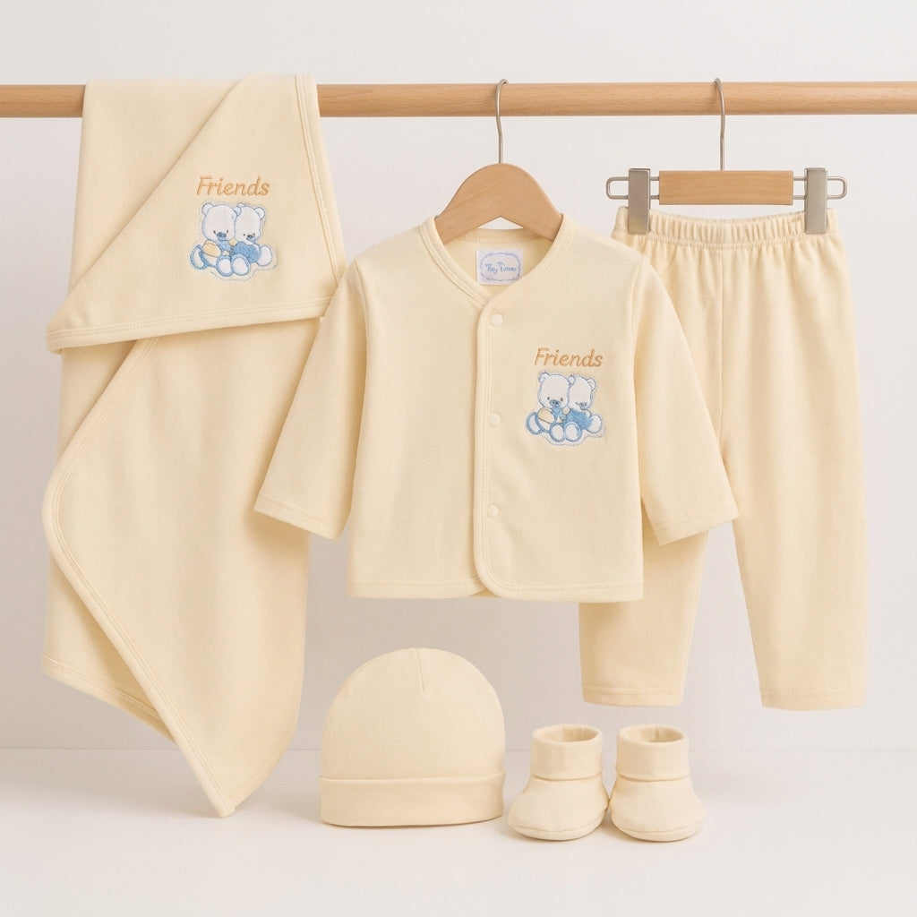 BABY SUIT 5 PIECES SET SKIN COLOR BEAR EMB KOTRAI