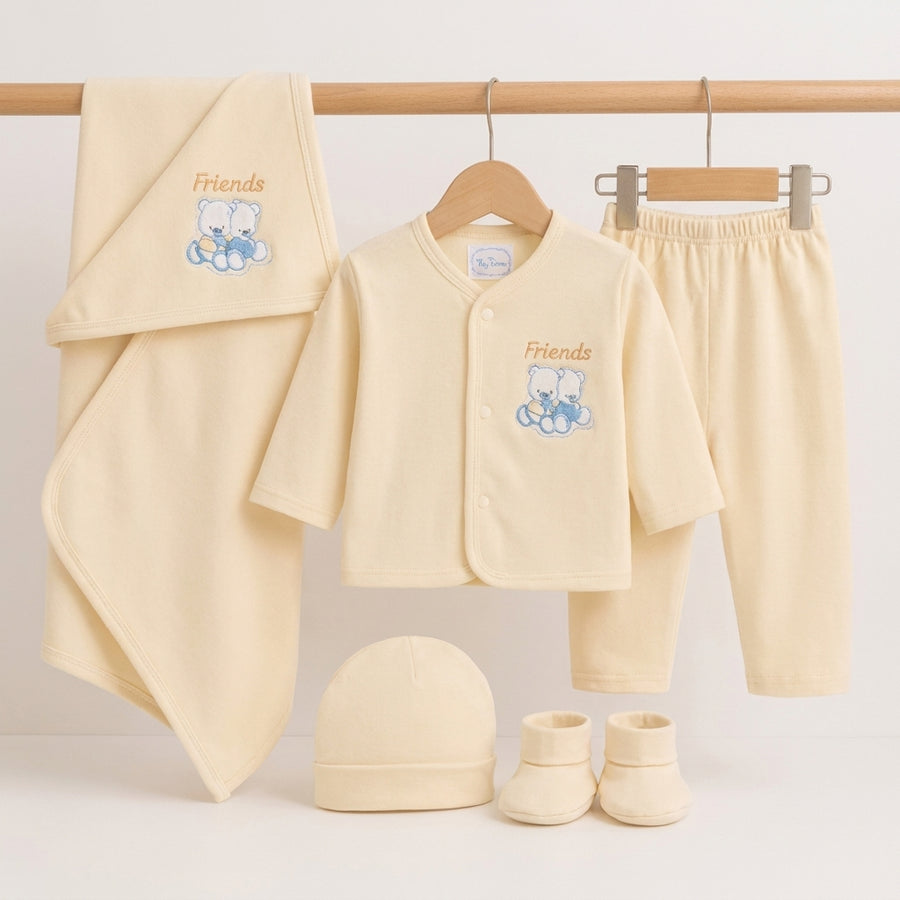 BABY SUIT 5 PIECES SET SKIN COLOR BEAR EMB KOTRAI