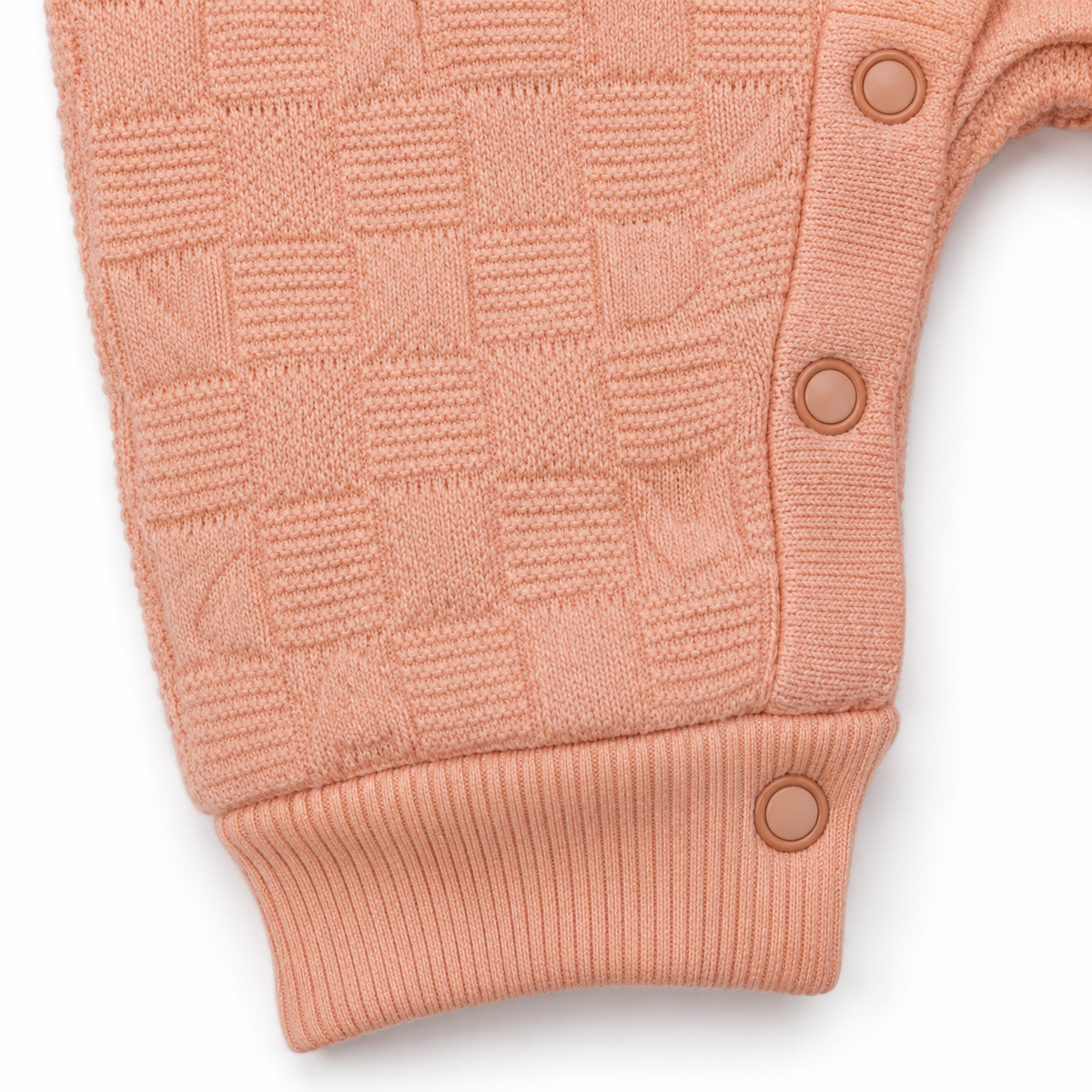 Peach & White Hooded Teddy Bear Embroidered Romper – Peach jacquard ankle cuff detail