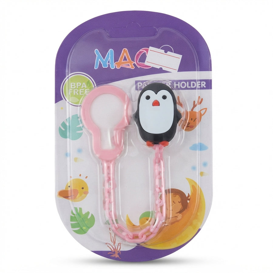 BABY PACIFIER HOLDER PENGUIN PINK