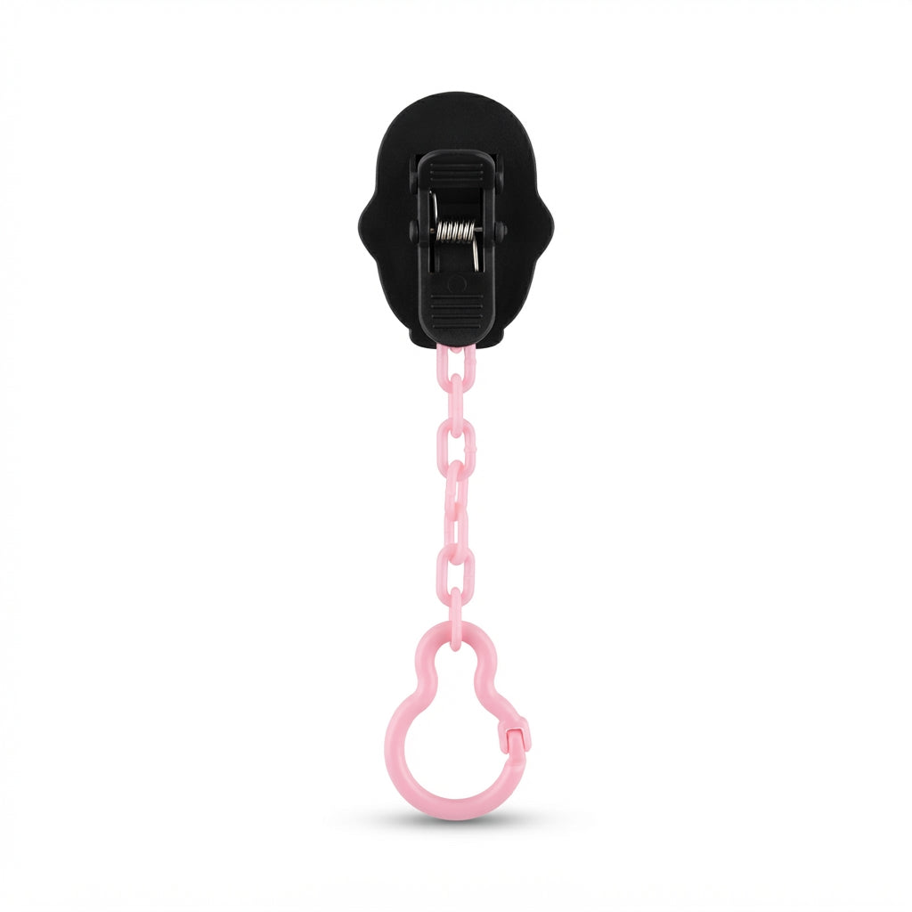 BABY PACIFIER HOLDER PENGUIN PINK
