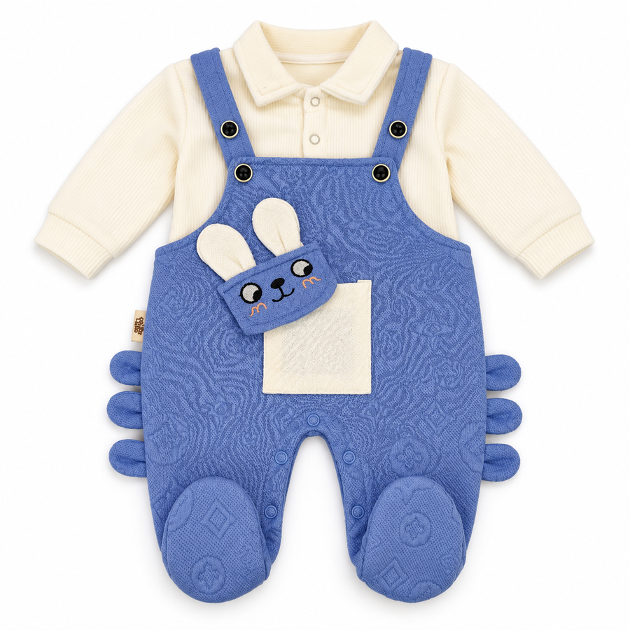 Blue & White Bunny Dungaree Romper & Shirt Set – Periwinkle bunny baby dungaree set