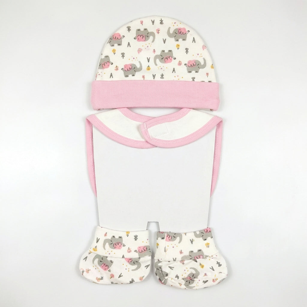 BABY CAP SET 3PCS ELEPHANT PINK