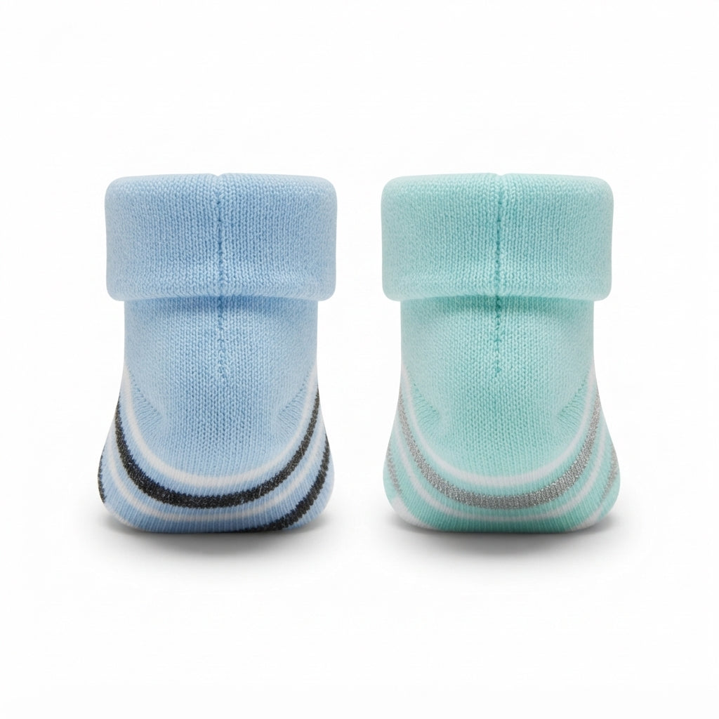 BABY STRIPED COTTON SOCKS PACK OF 2 (CYAN & BLUE)(0-3M)