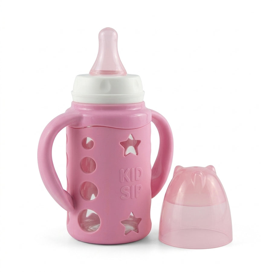 BABY GLASS FEEDER SILICONE STAR COVER PINK
