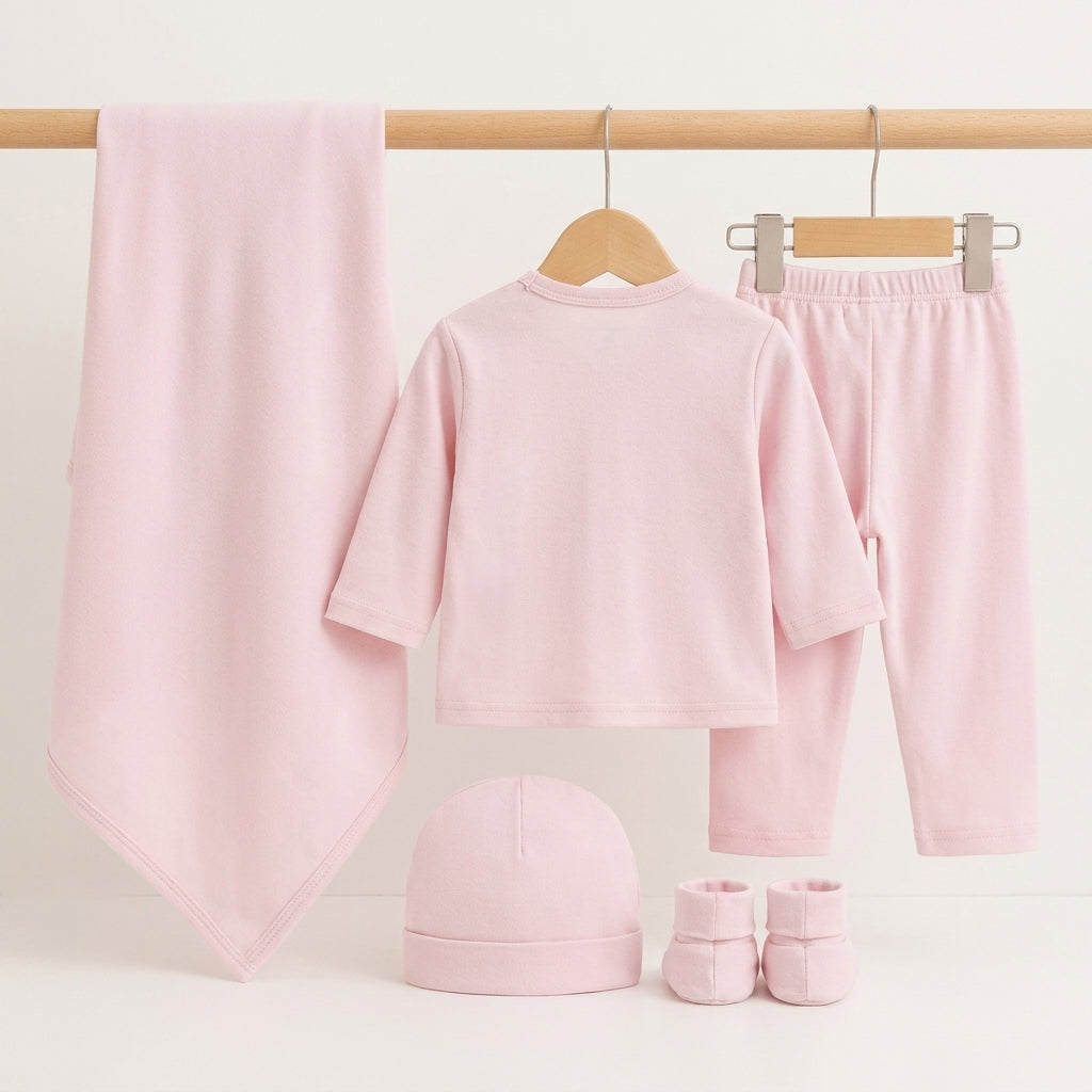 BABY SUIT 5 PIECES SET BABY PINK COLOR CHIKI EMB KOTRAI