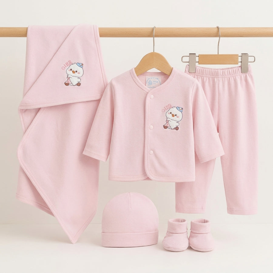 BABY SUIT 5 PIECES SET BABY PINK COLOR CHIKI EMB KOTRAI