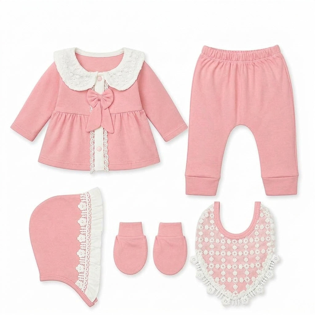 5 Piece Newborn Gift Set for Baby Girl Pink