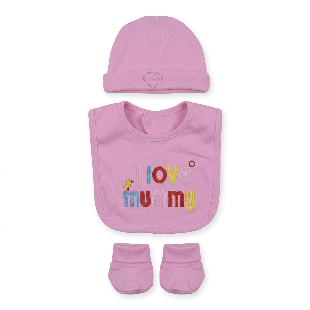 BABY Bib SET 3PCS I LOVE MUMMY PINK