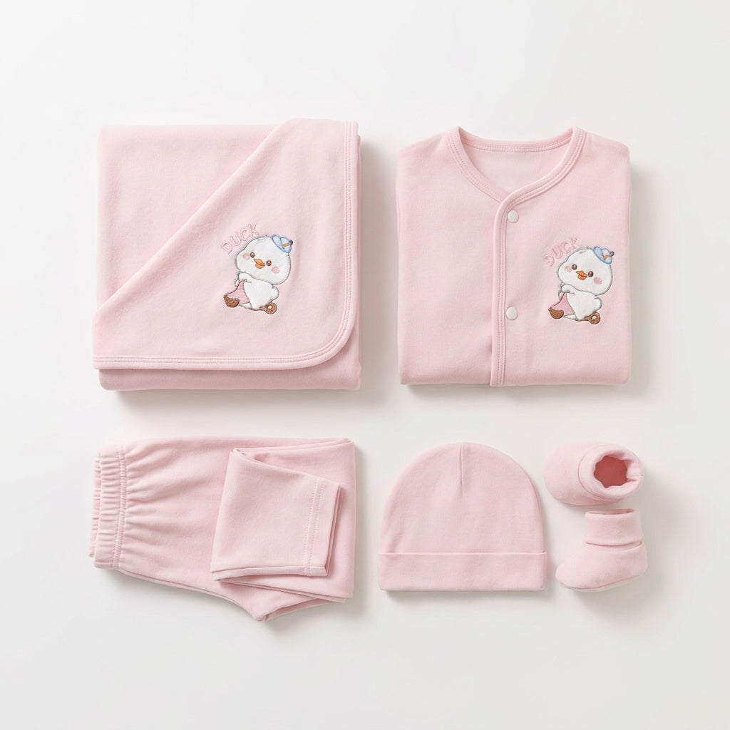 BABY SUIT 5 PIECES SET BABY PINK COLOR CHIKI EMB KOTRAI