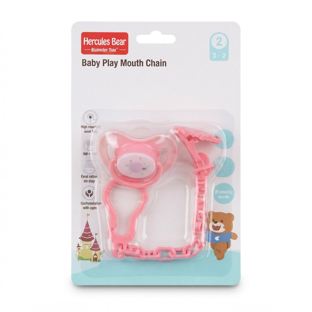 BABY PACIFIER SILICONE WITH CHAIN PINK