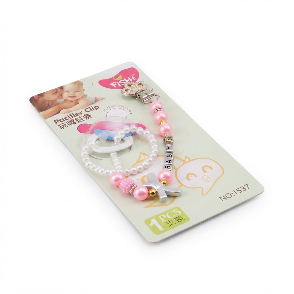 BABY FANCY PACIFIER CLIP PINK