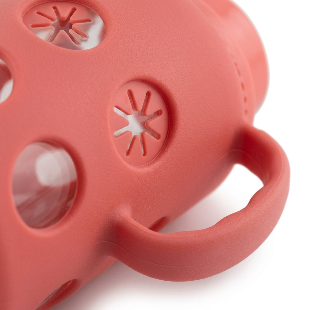 BABY GLASS FEEDER SILICONE COVERED RED