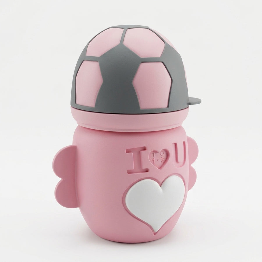 BABY GLASS FEEDER FOOTBALL PINK