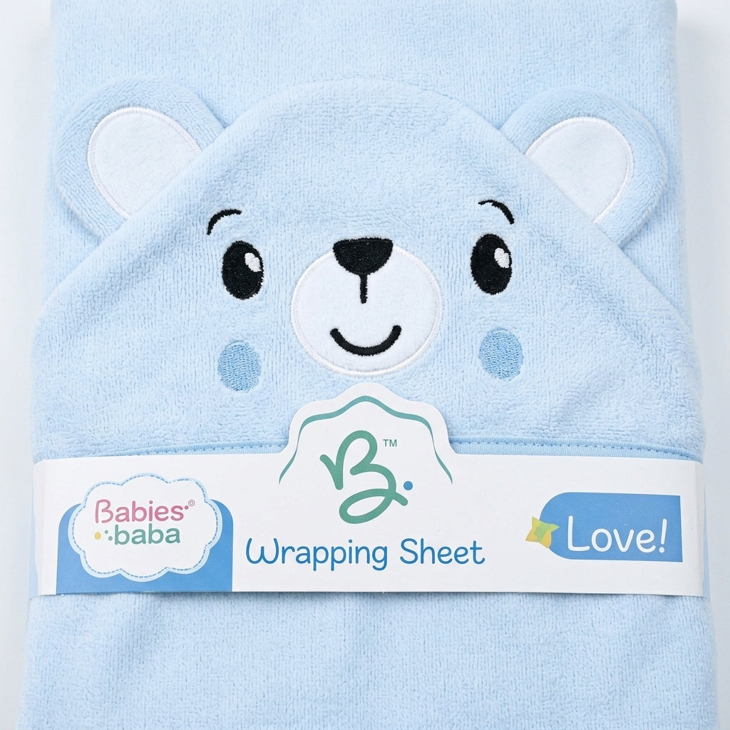 BABY HOODED BATH TOWEL 1PCS BEAR BLUE
