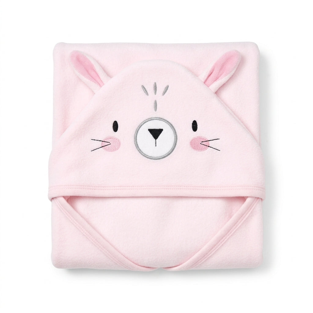 BABY HOODED BATH TOWEL 1PCS FOX BABY PINK