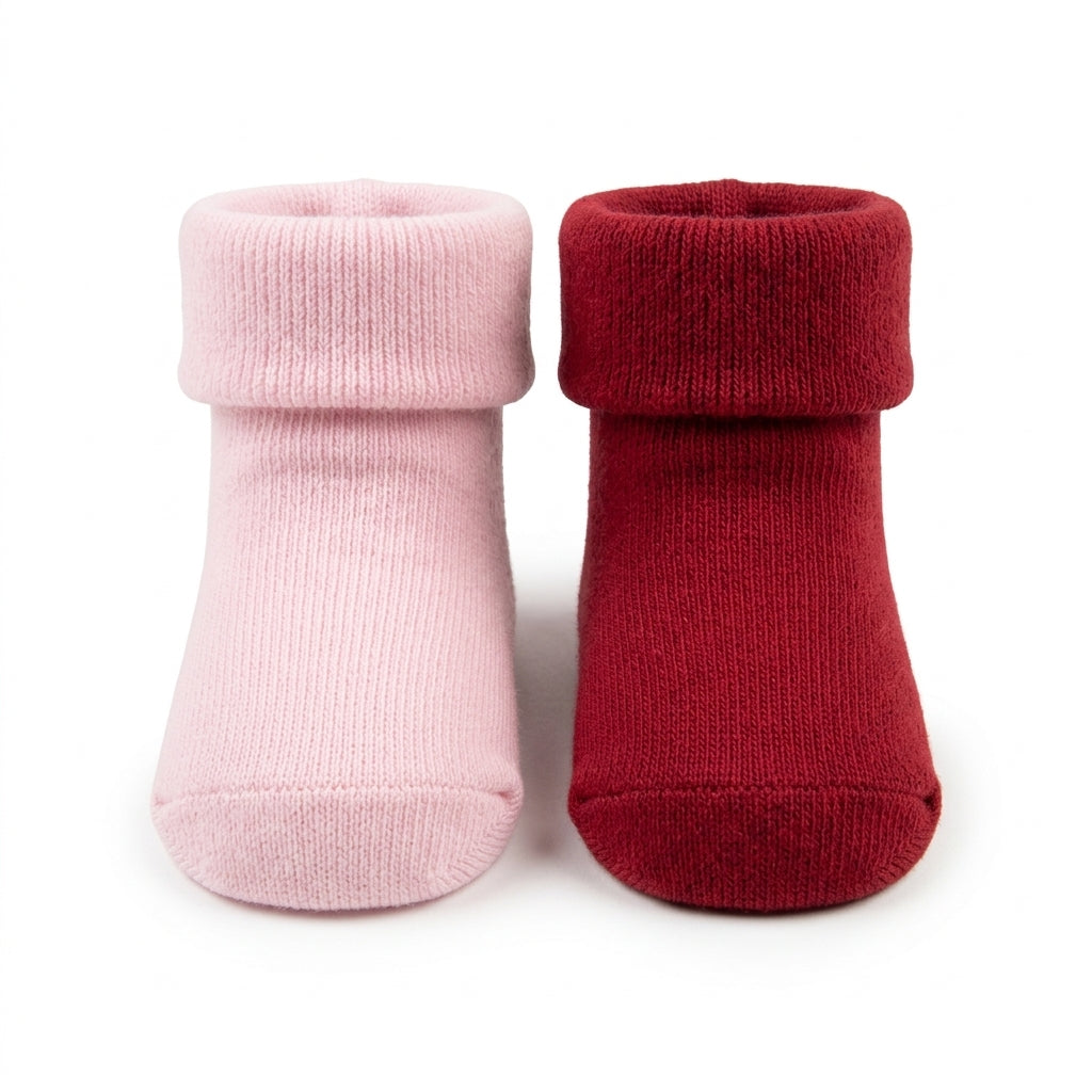 SOFT COTTON BABY SOCKS PACK OF 2 (BABY PINK & RED)(0-3M)