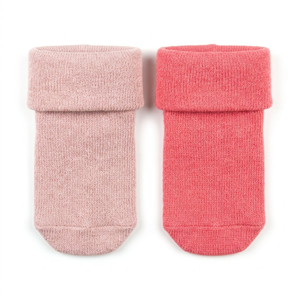 SOFT COTTON BABY SOCKS PACK OF 2 (PINK & PEACH)(0-3M)