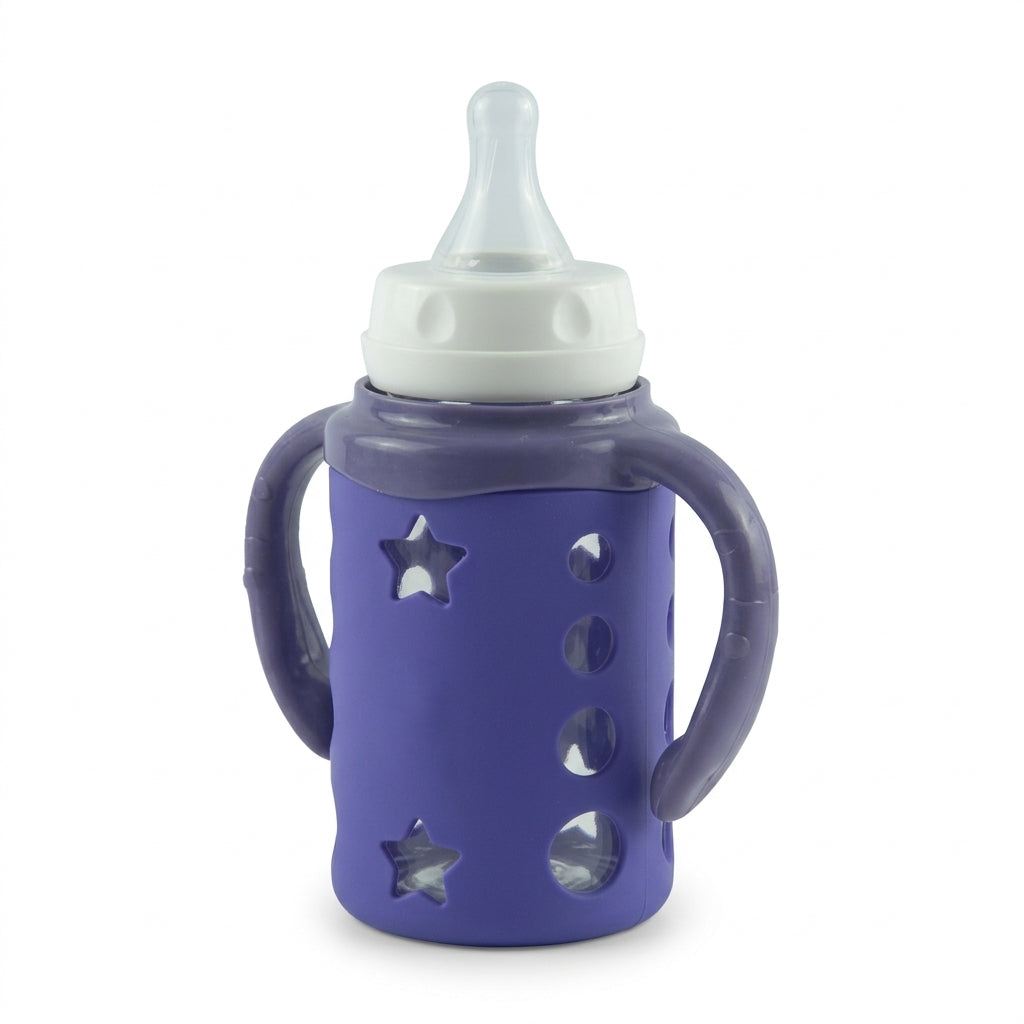 BABY GLASS FEEDER SILICONE STAR COVER PURPLE