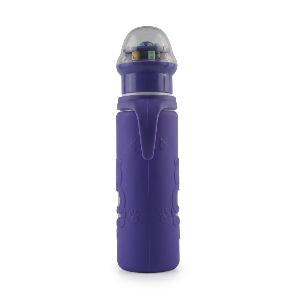 BABY GLASS FEEDER RATTLE CAP PURPLE YES
