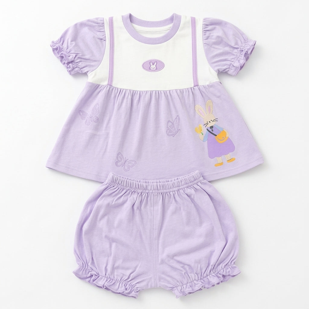 IMPORTED PREMIUM BABY GIRLS SOFT SUMMER FROCK STYLE TOP & BLOOMER SET