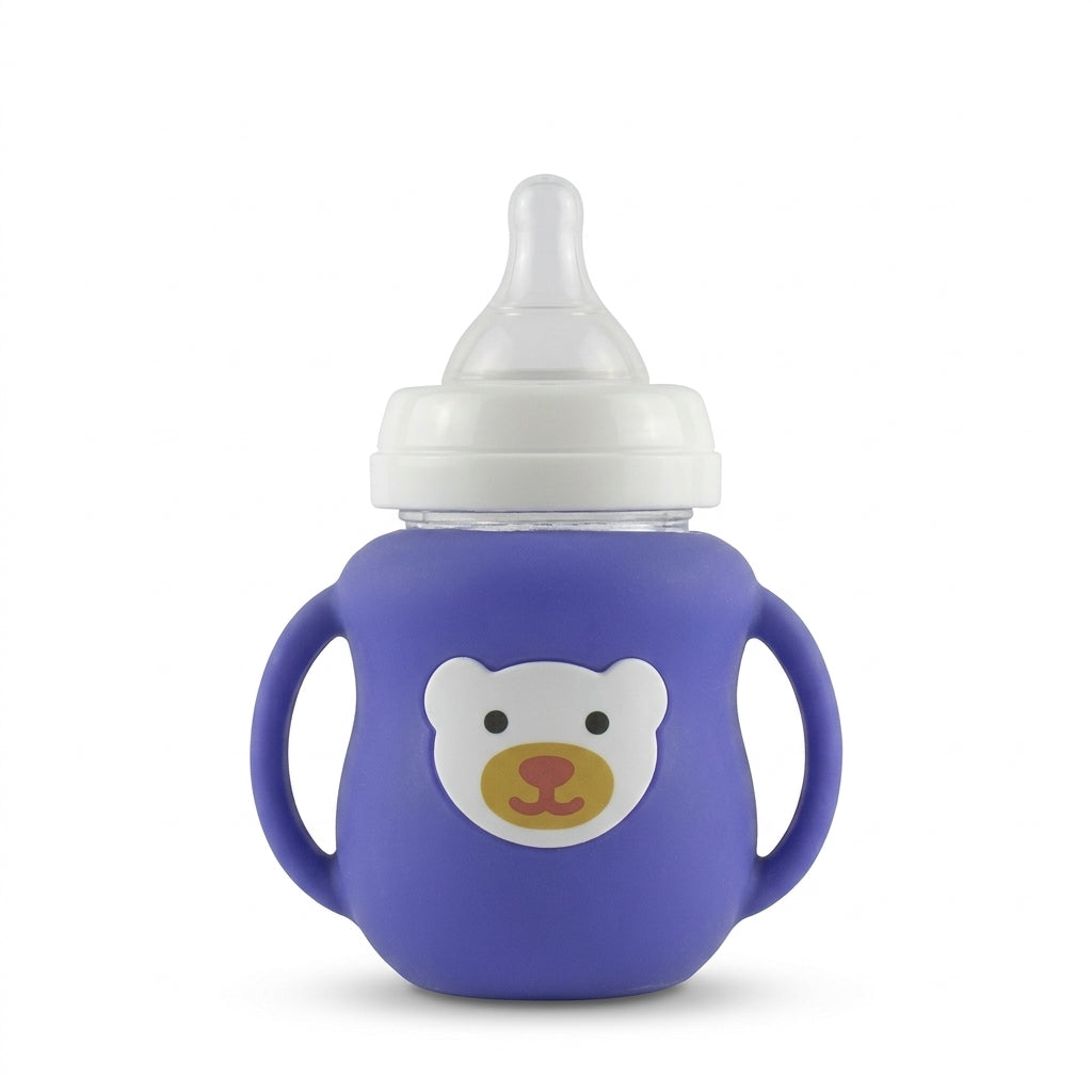 BABY GLASS FEEDER BEAR HANDLE PURPLE