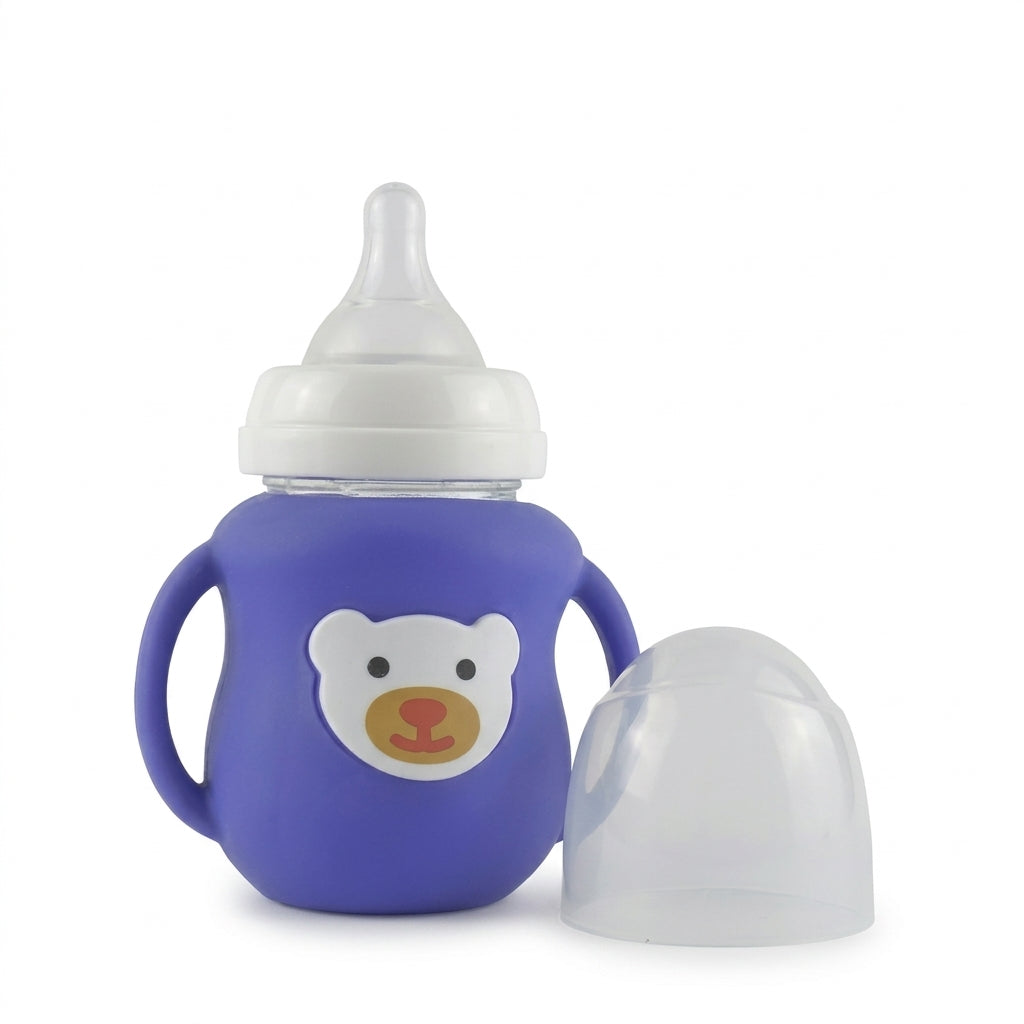 BABY GLASS FEEDER BEAR HANDLE PURPLE