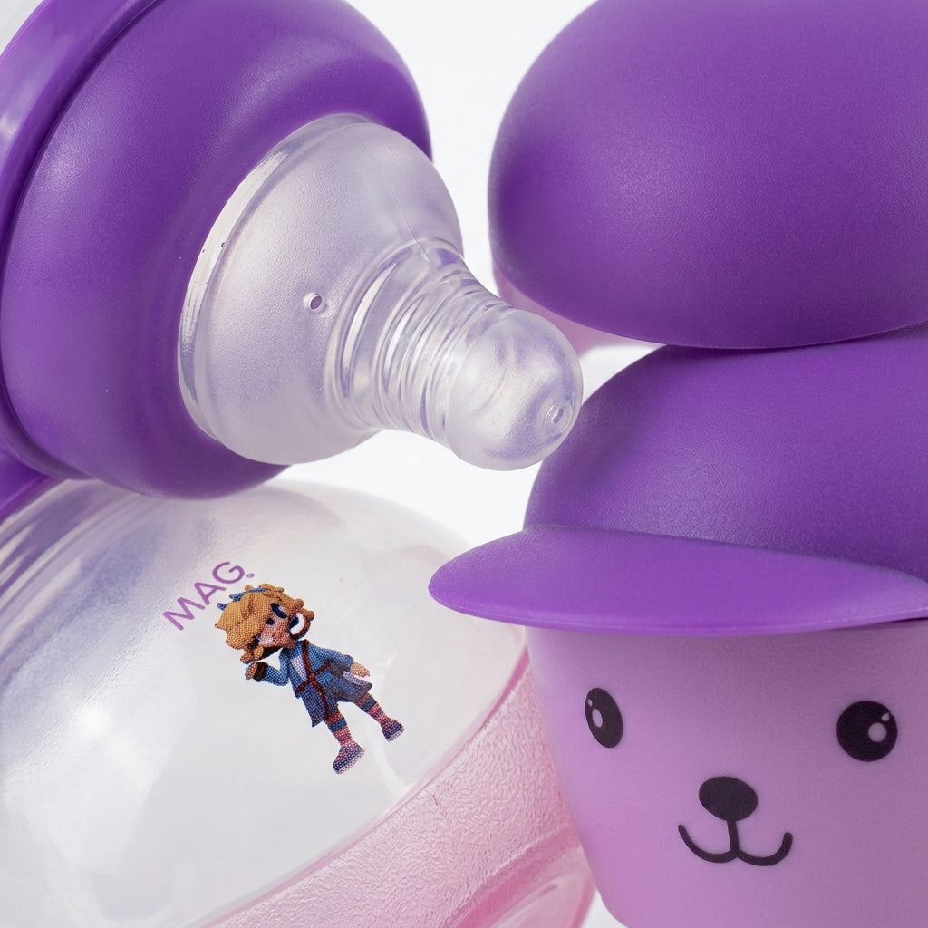 BABY FEEDING BOTTLE BEAR PURPLE BASEBALL CAP MAQ