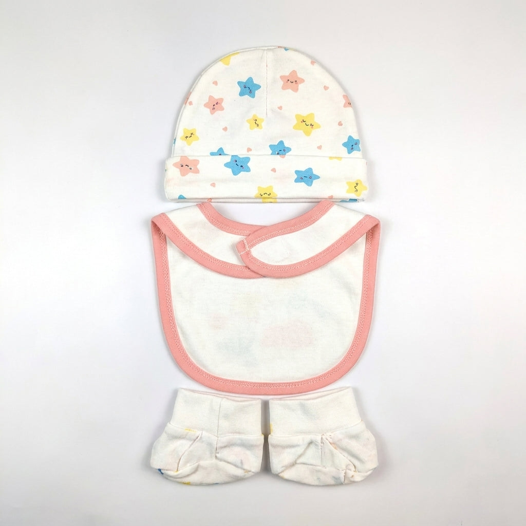 BABY CAP SET 3PCS LITTLE STAR PINK