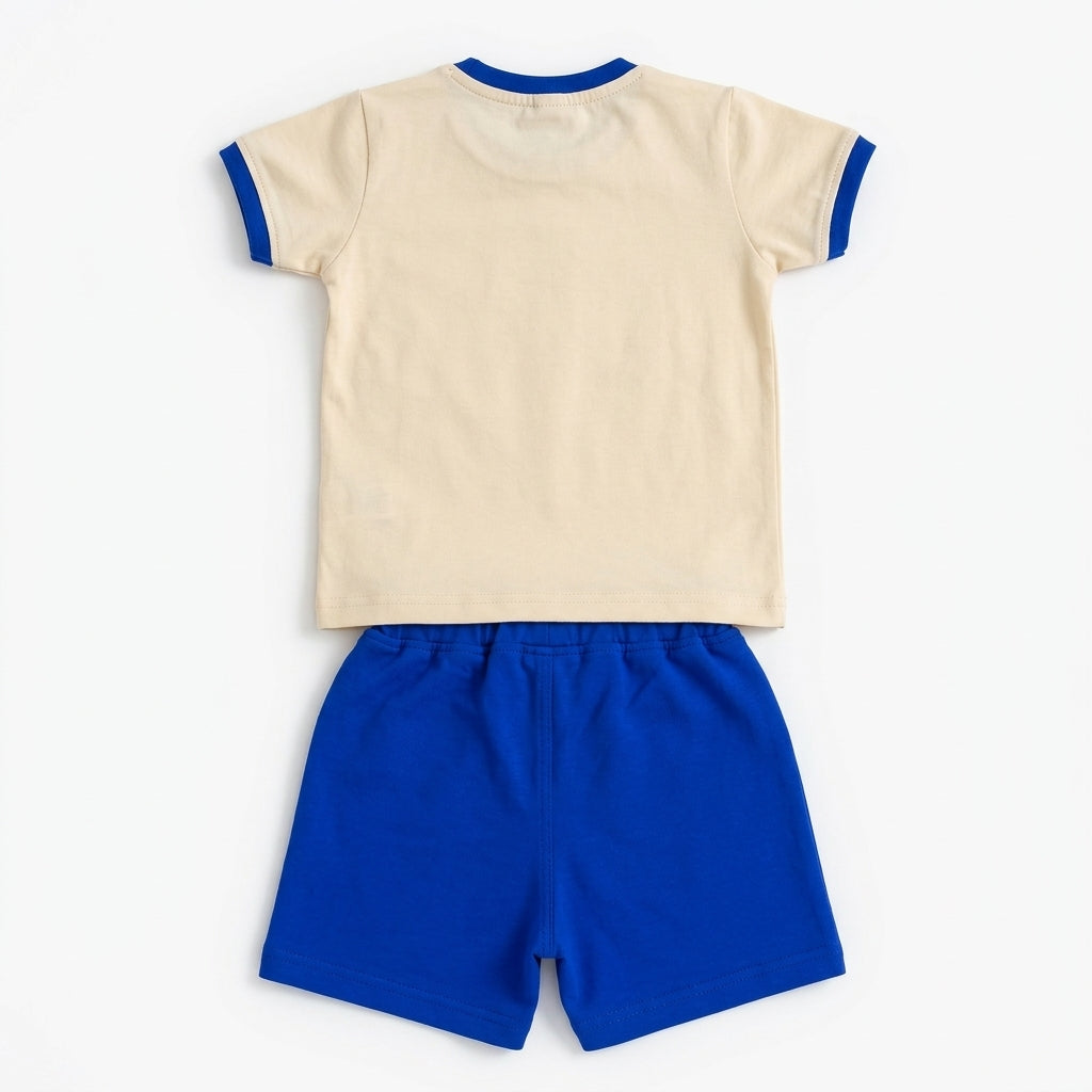 Imported Fabric Fun Ride Summer Outfit - Royal Blue & Beige