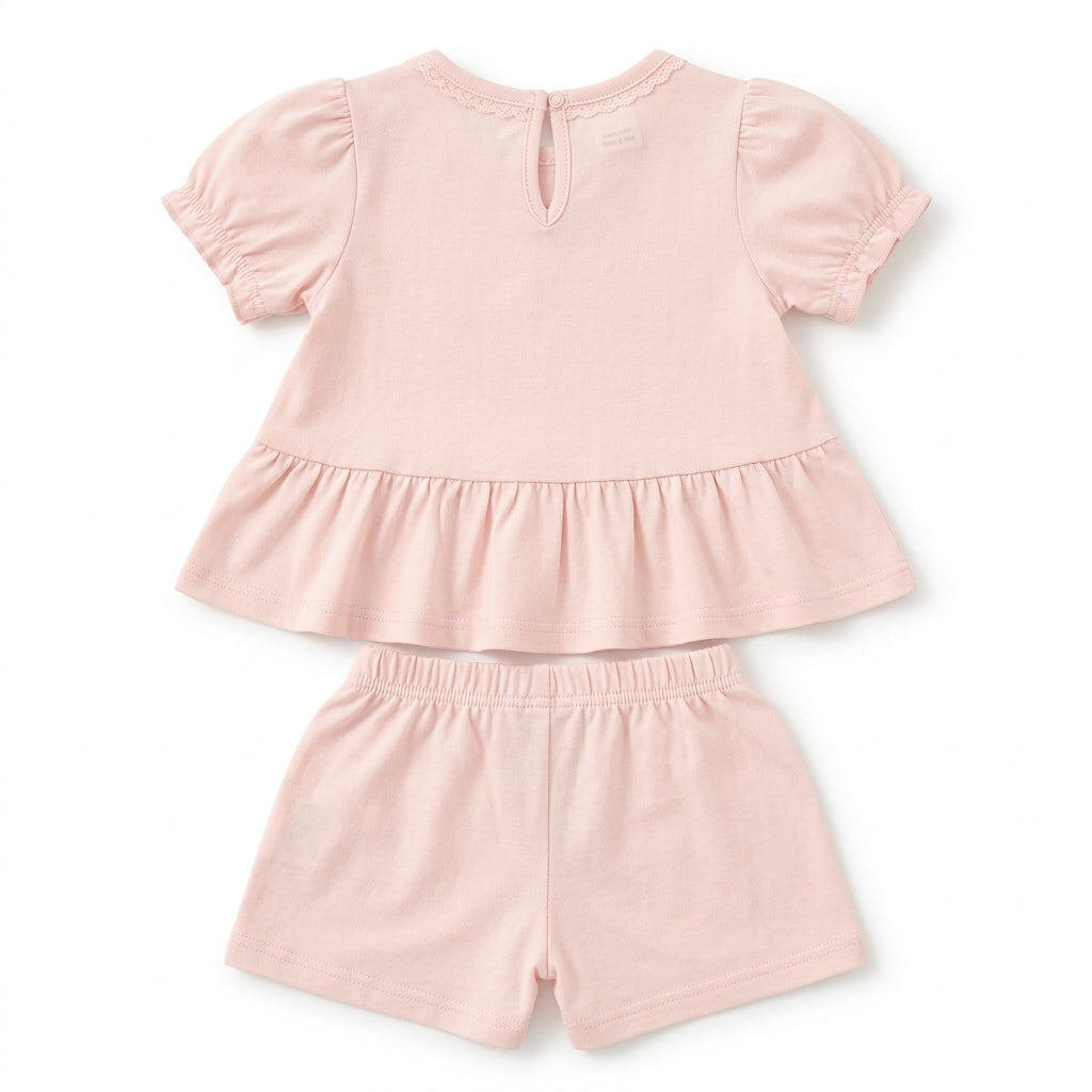 Imported Baby Girls Cotton Frock & Shorts - Pink Butterfly
