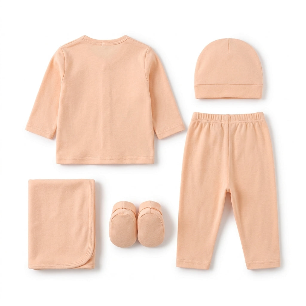 BABY STARTER SET 5 PIECES KOTRAI EMB PENGUIN PEACH